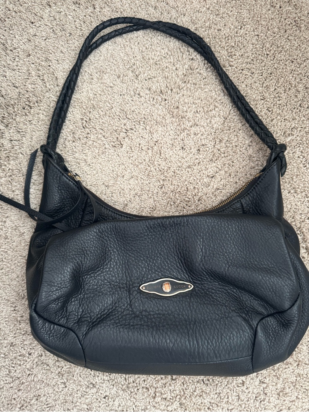 Elliott Lucca Black Braided-Handle Leather Shoulder Bag